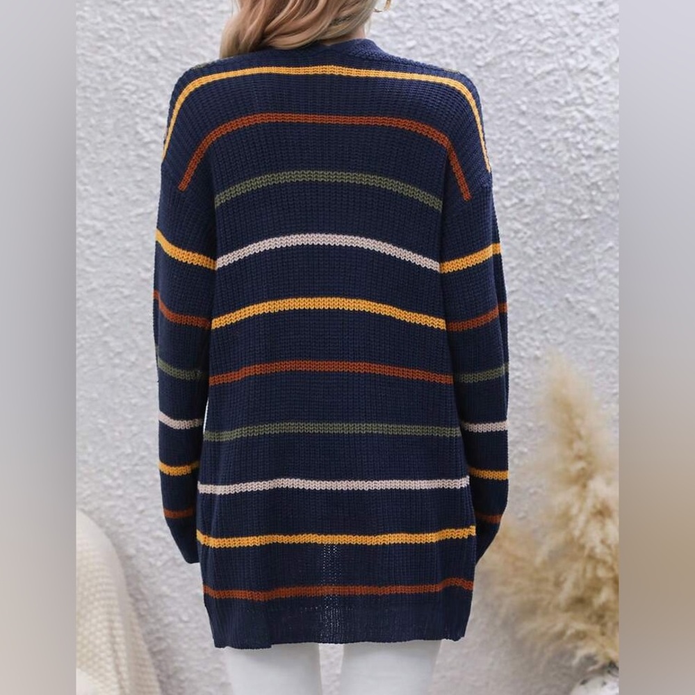 Unity Striped Pattern Drop Shoulder Duster Cardigan Sweater - Picture 3 of 7